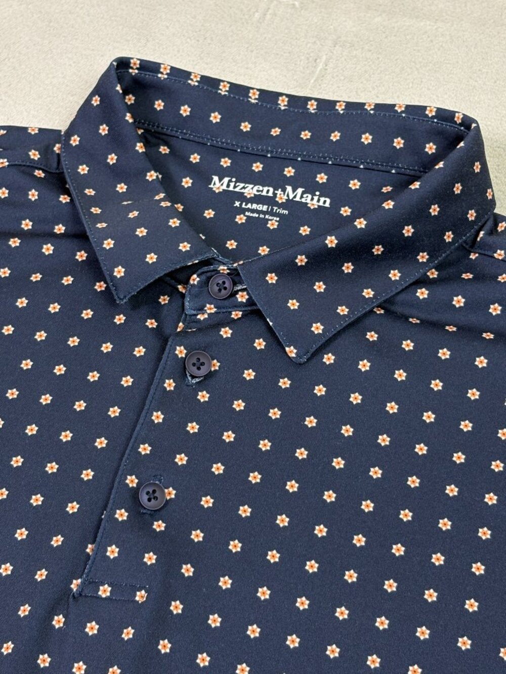 Mizzen+Main Mens XL Trim Fit Navy Blue Performance Stretch Floral Polo Shirt